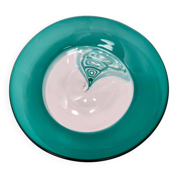 Postmodern Teal and Transparent Murano Glass Plate by La Murrina, Italy