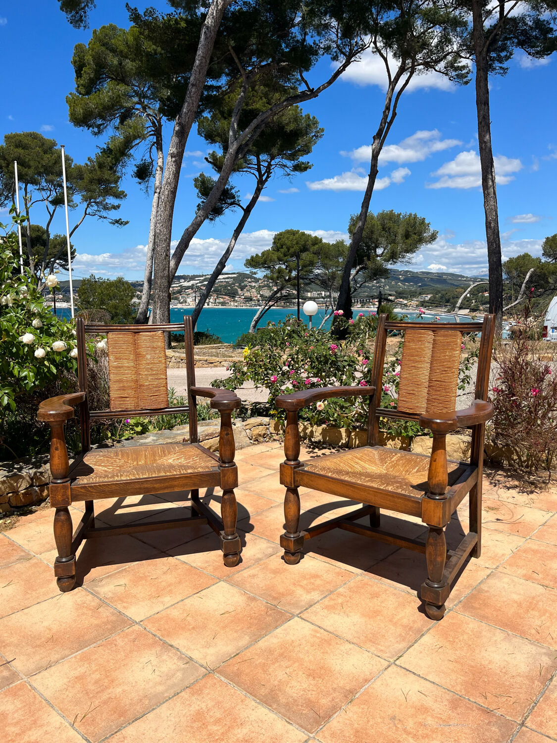 Pair of neo-Basque armchairs from the 1950s