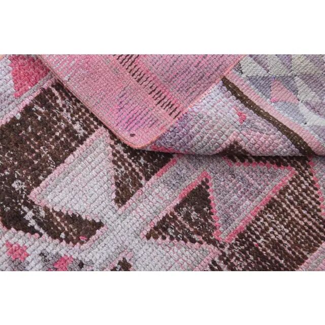 Vintage Turkish Oushak pink handmade wool runner rug 82x311