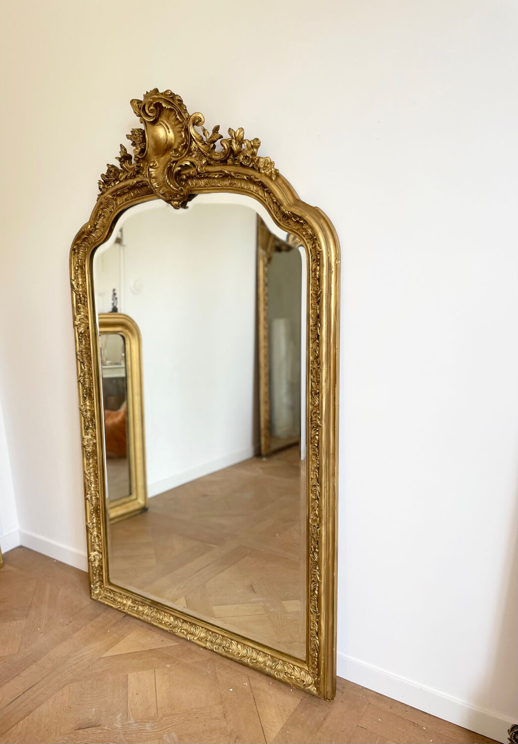 Large old Louis-Philippe shell mirror 165x97 cm