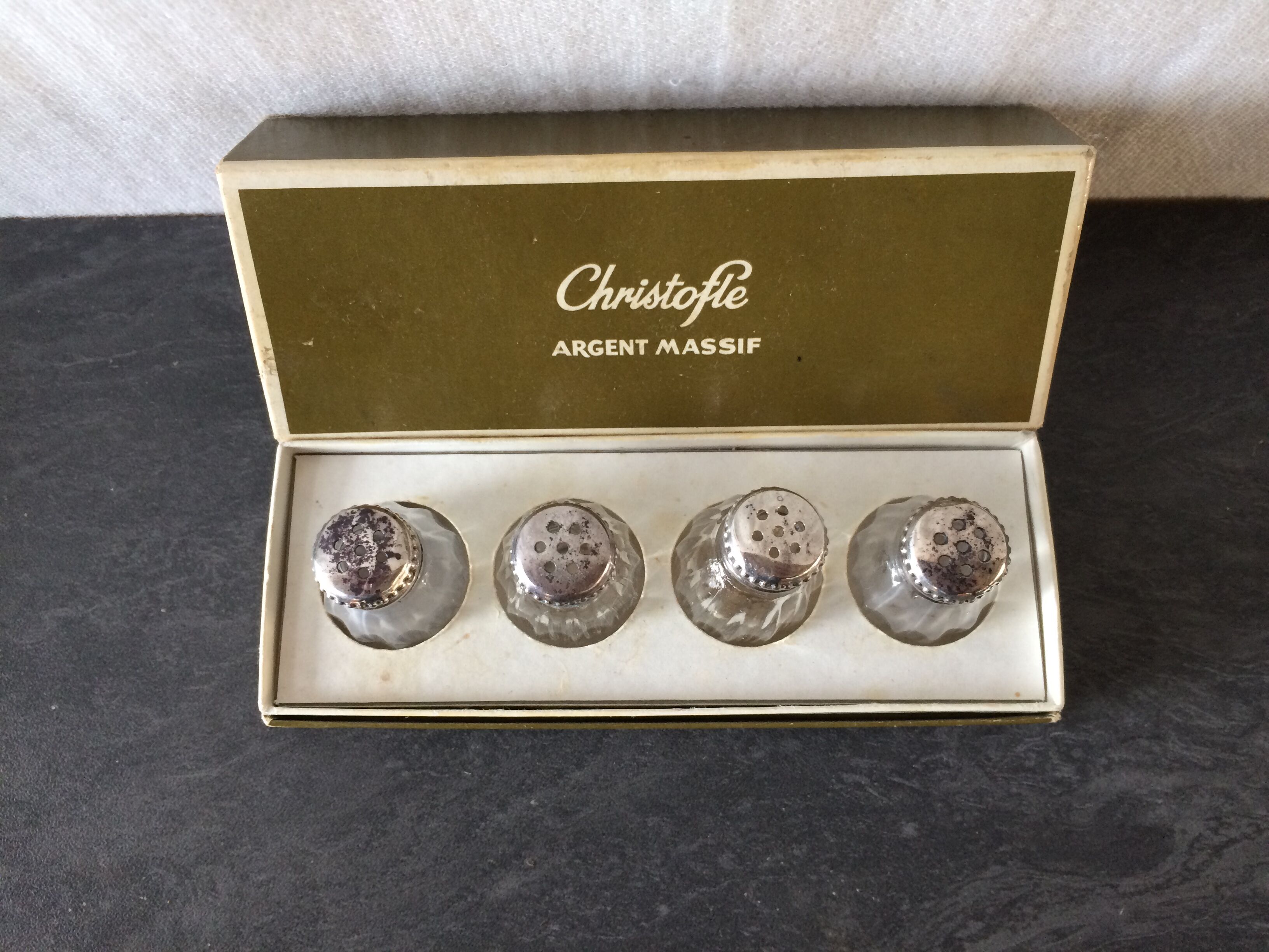 Series of 4 old saltshakers christofle silver - vintage glass