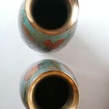 Pair of enamelled brass vases