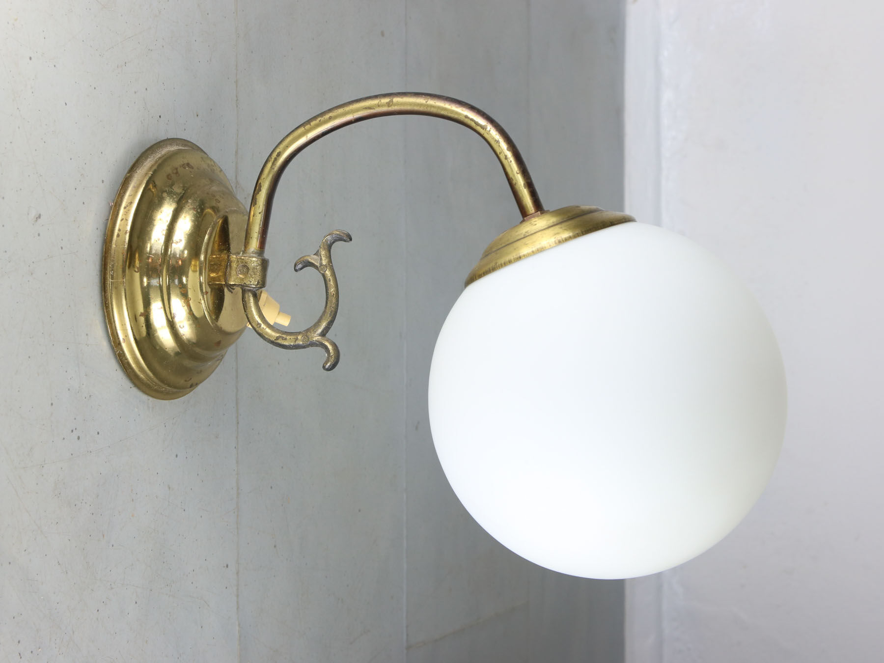 Mid-century brass & opaline sconce
