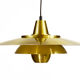 Large brushed aluminum pendant light with golden finish. Produced by Jeka. Denmark 1970s