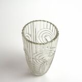 Vintage vase in carved glass with geometric motifs 70s