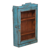 Ancienne vitrine murale art déco en teck birman patine bleue d’origine