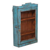 Ancienne vitrine murale art déco en teck birman patine bleue d’origine