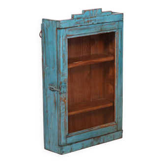 Ancienne vitrine murale art déco en teck birman patine bleue d’origine