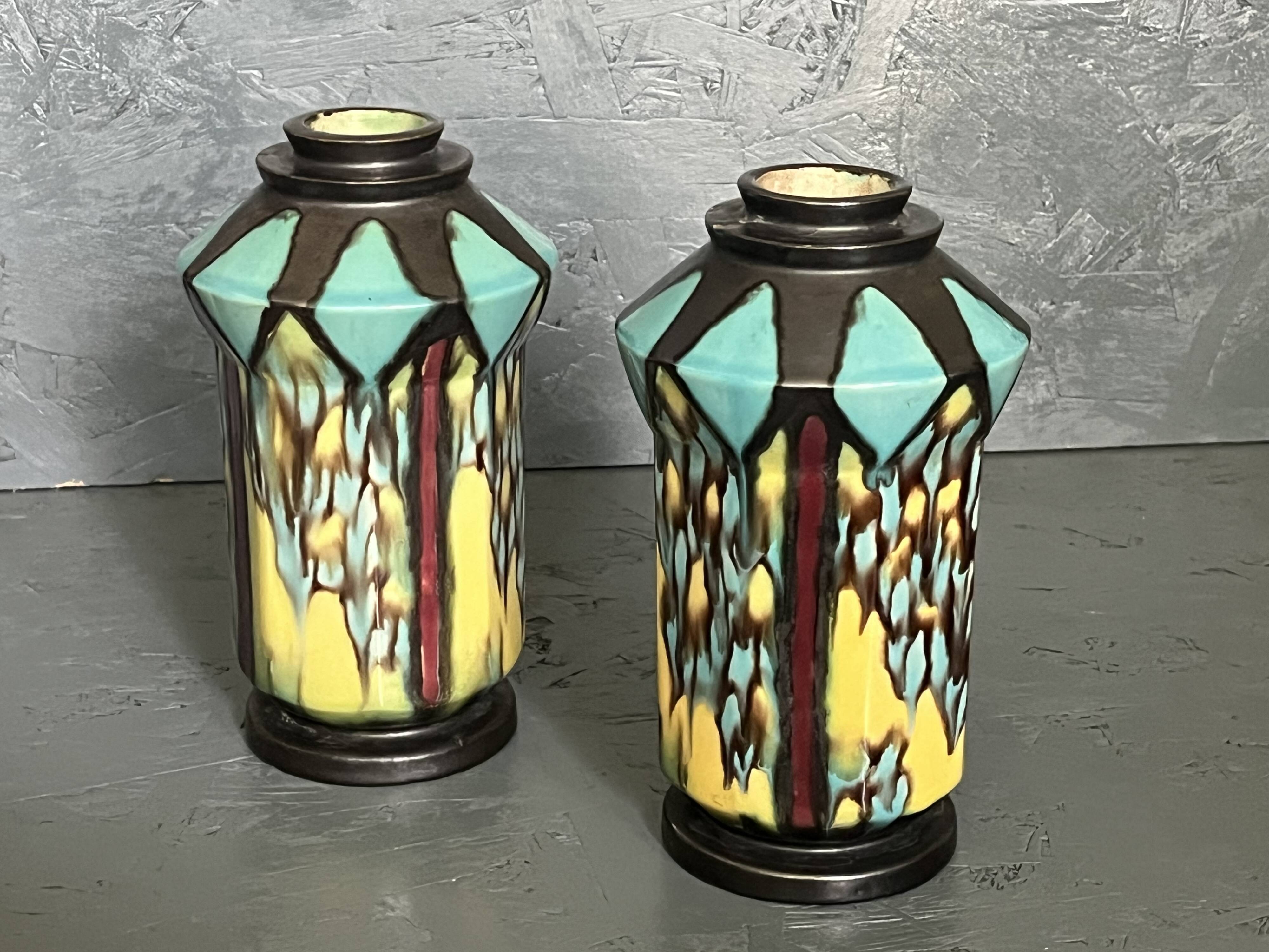 Pair of Art Deco Vases 1930 signed Henri Delcourt