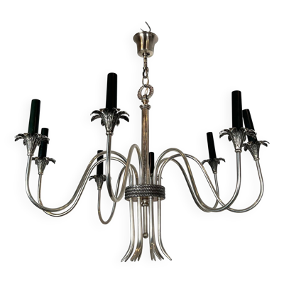 Lustre de style néoclassique en métal argenté de la maison Charles