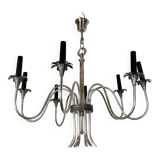 Neoclassical style chandelier in silver-plated metal by the house of Charles.