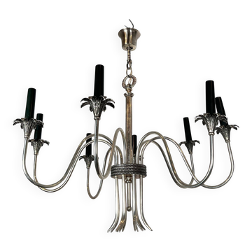 Lustre de style néoclassique en métal argenté de la maison Charles