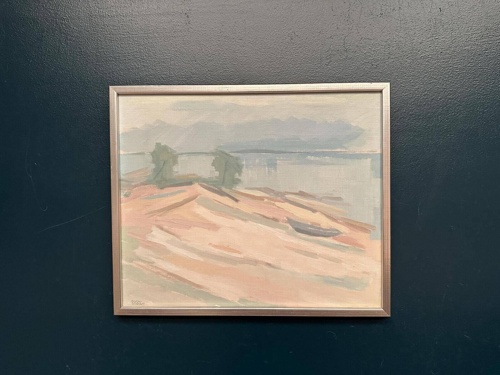 Original Swedish Oil On Canvas – “Coastal Serenity” – Signed – Vintage & Framed – 48 × 40 Cm