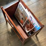 Scandinavian magazine rack/vinyl rack in Rio rosewood and leather by Torbjørn Afdal
