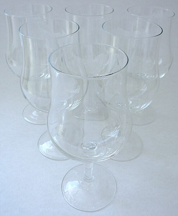 Suite of six large crystal wine tasting glasses
