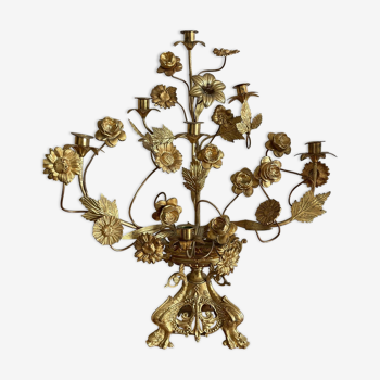 Brass church candelabra with fleur-de-lys