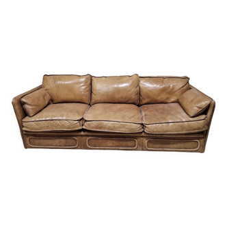 Vintage leather sofa full grain 3 places Roche Bobois circa 1980