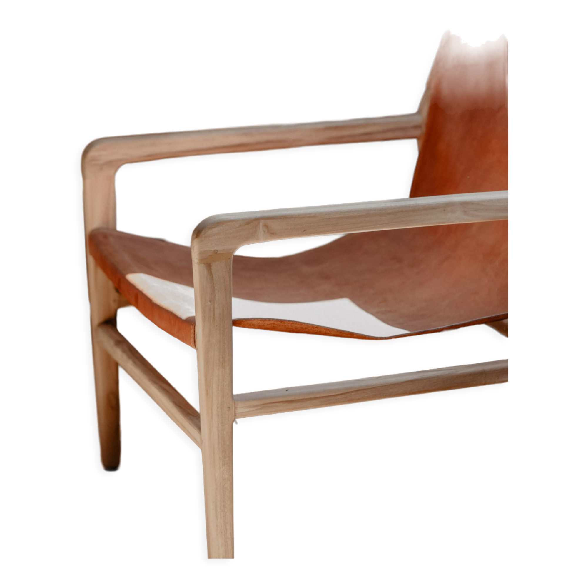 Havana armchair in teak and cowhide leather