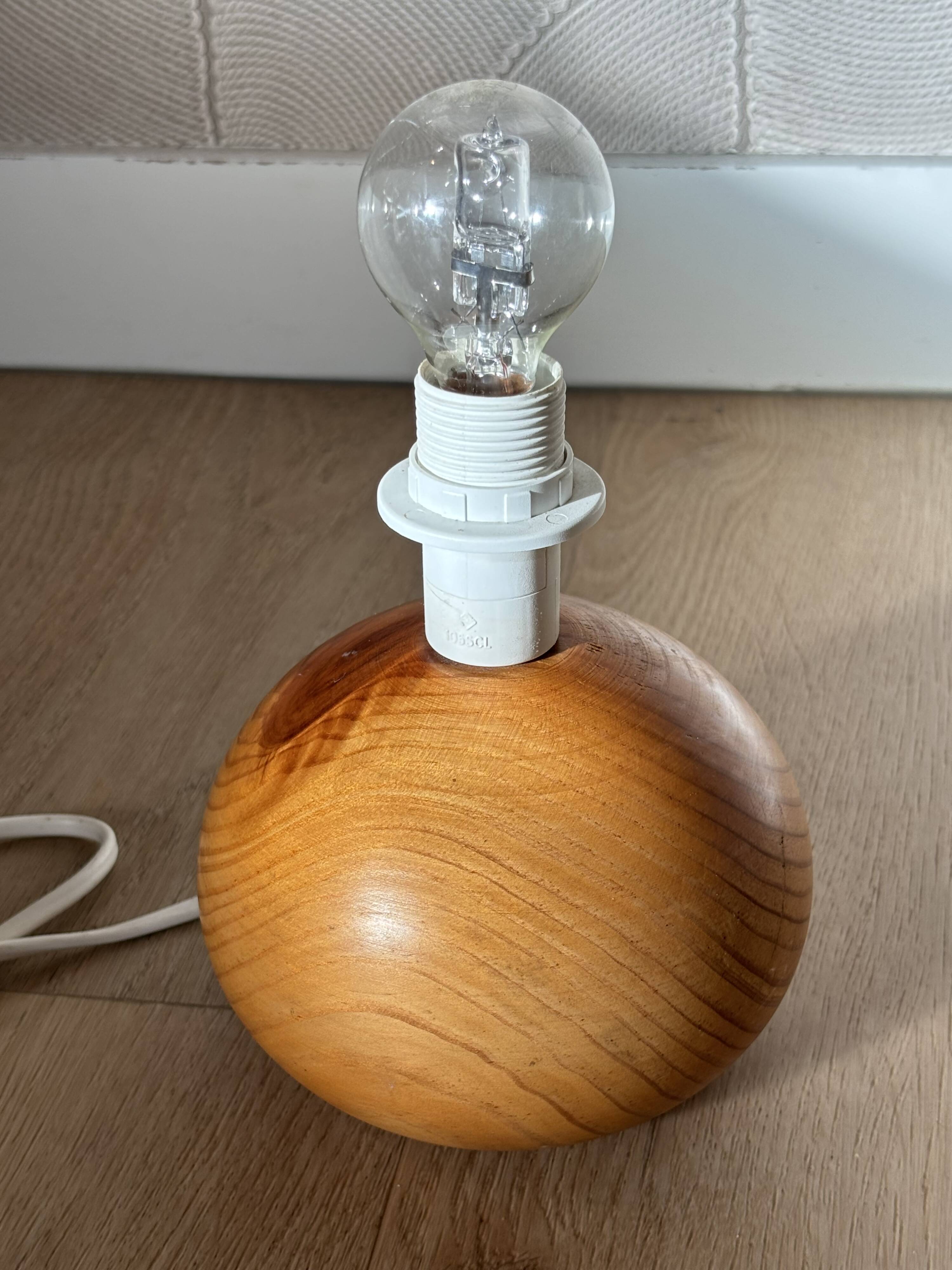 vintage wooden ball lamp small model with fabric shade 80's design