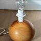 Lampe boule vintage en bois, abat-jour en tissu, années 80