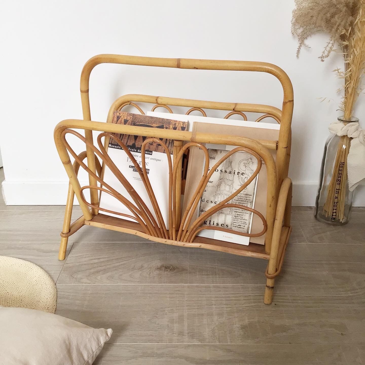 Vintage rattan magazine holder