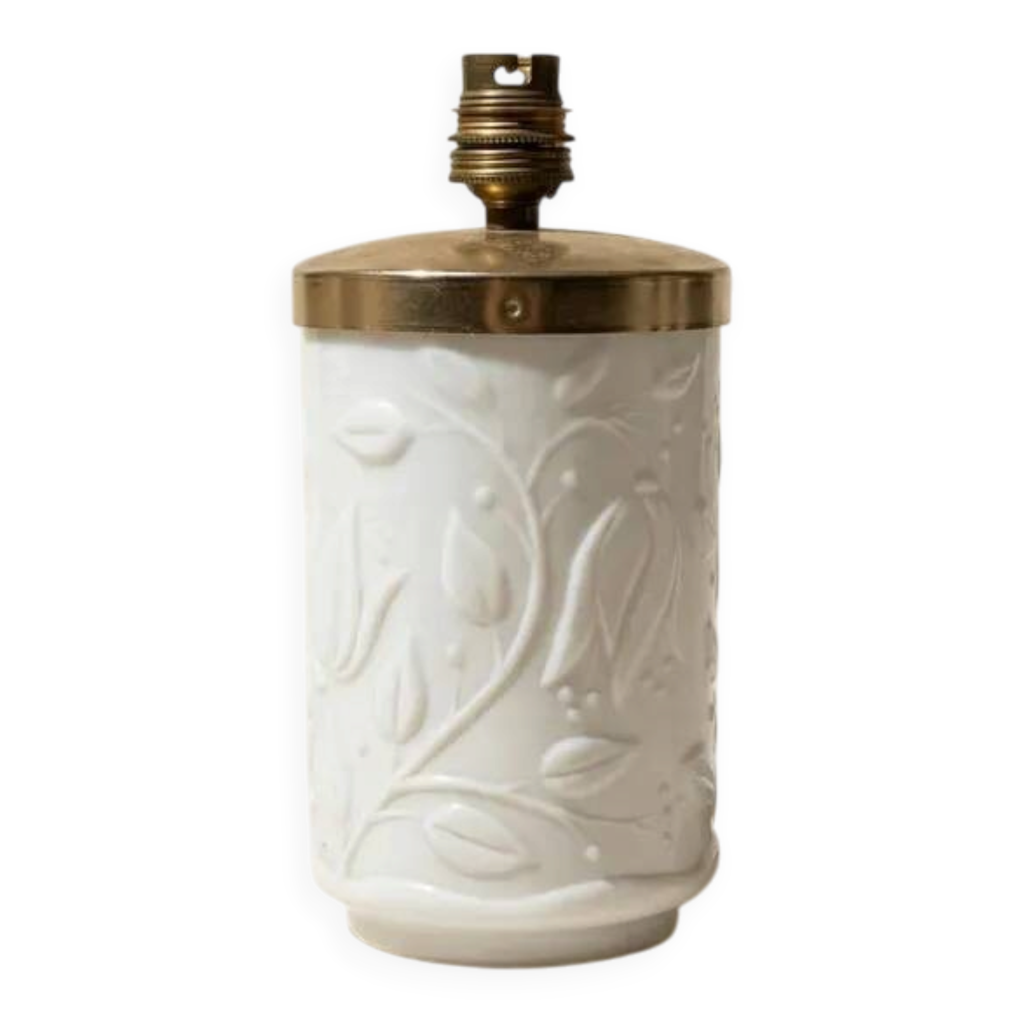Vintage opaline glass lamp from the 50s and 60s, retro bedside lamp, French craftsmanship, elegant minimalist design lighting.