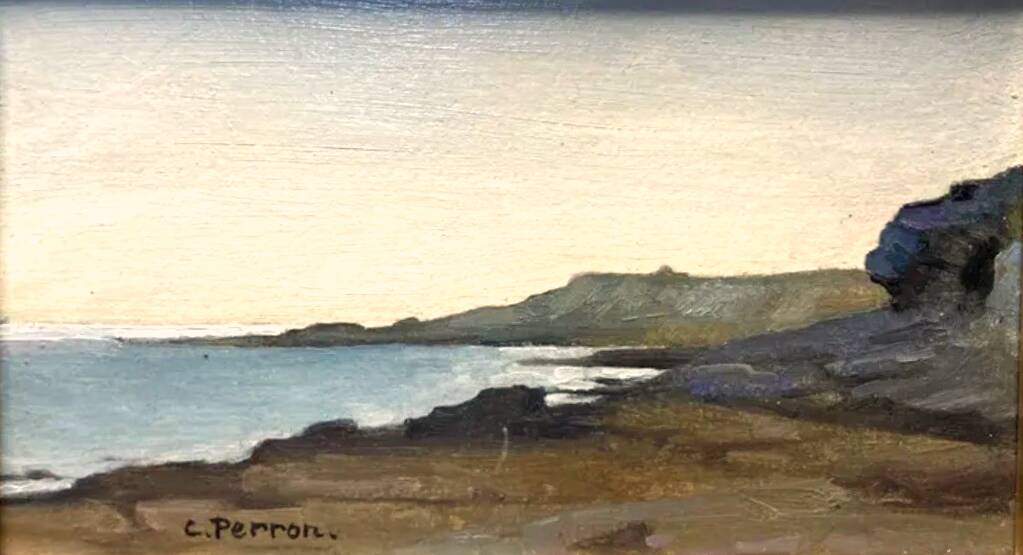 Perron charles, oil on cardboard seascape signed 20th century