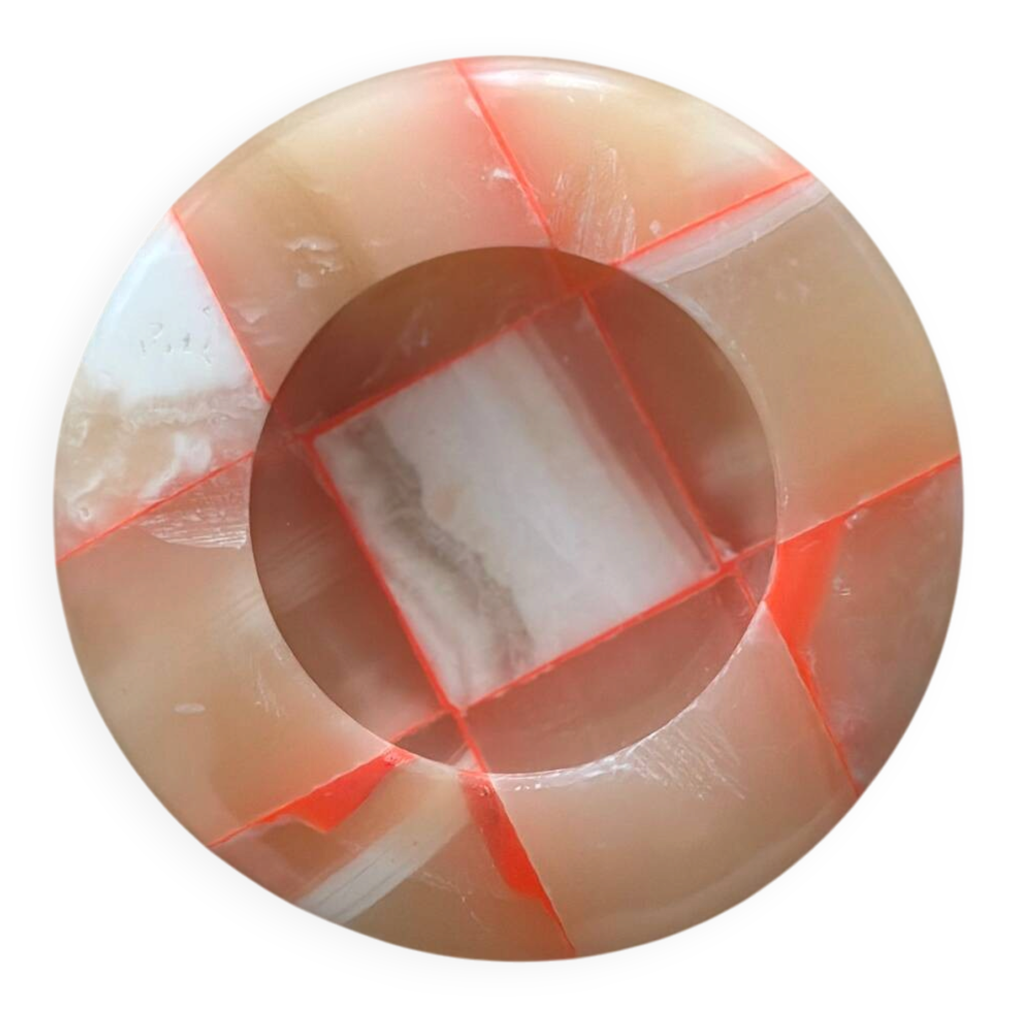 Sculptural ashtray catchall in red graphic pattern onyx marble