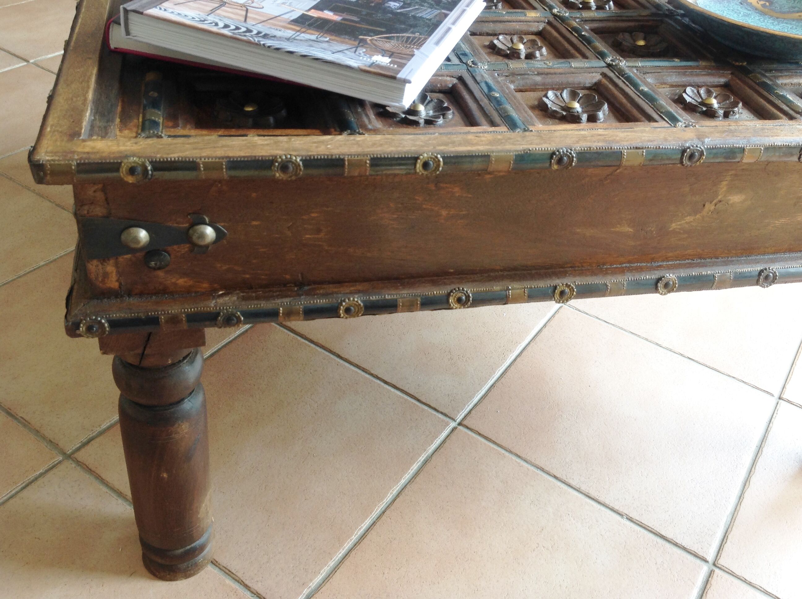 Colonial-style wooden square coffee table