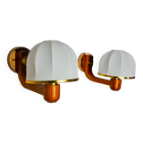 Pair of regency wall lights, pine and stretched canvas, Italy, 1970