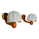 Pair of regency wall lights, pine and stretched canvas, Italy, 1970