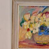 Original Swedish mid-century oil painting on panel "Flowers"