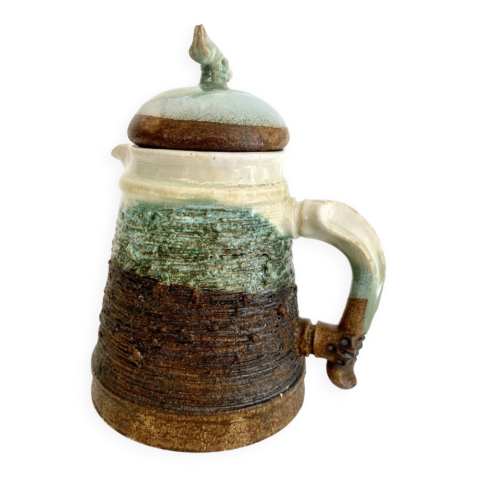 Glazed and scarified ceramic coffee pot, 1980s.