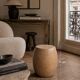 Brutalist monoxyle stool in solid mango wood with an organic shape.