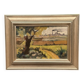 Original Swedish Oil on Canvas – "Industrial Landscape" – Signed – Vintage and Framed