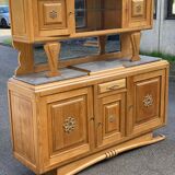 Parisian Art Deco sideboard with 2 sections in solid oak and marble, 1940