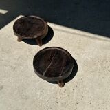Small tripod stool low in dark brown upcycled teak
