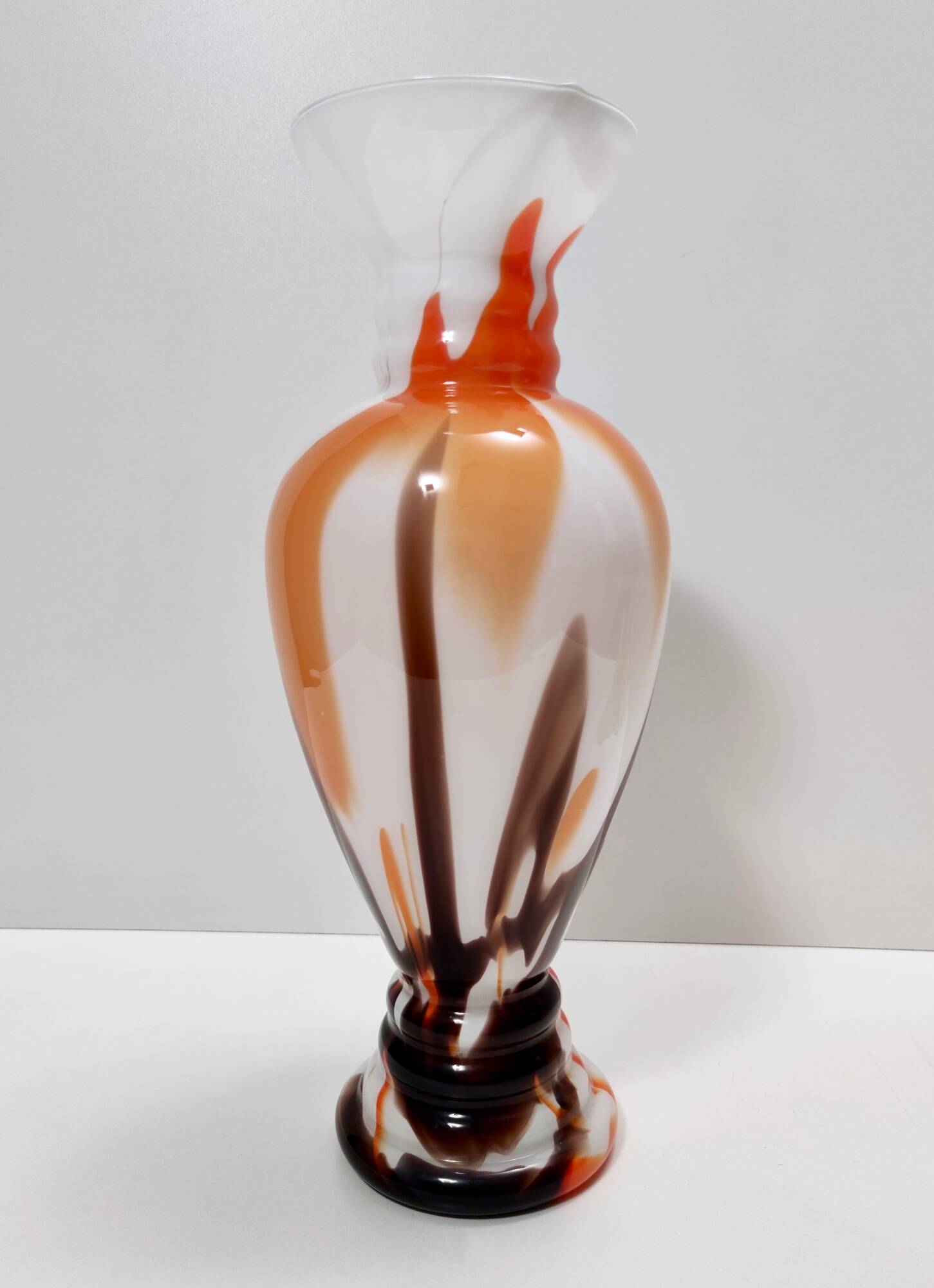 White, Orange and Brown Murano Glass Vase by Carlo Moretti, Italy