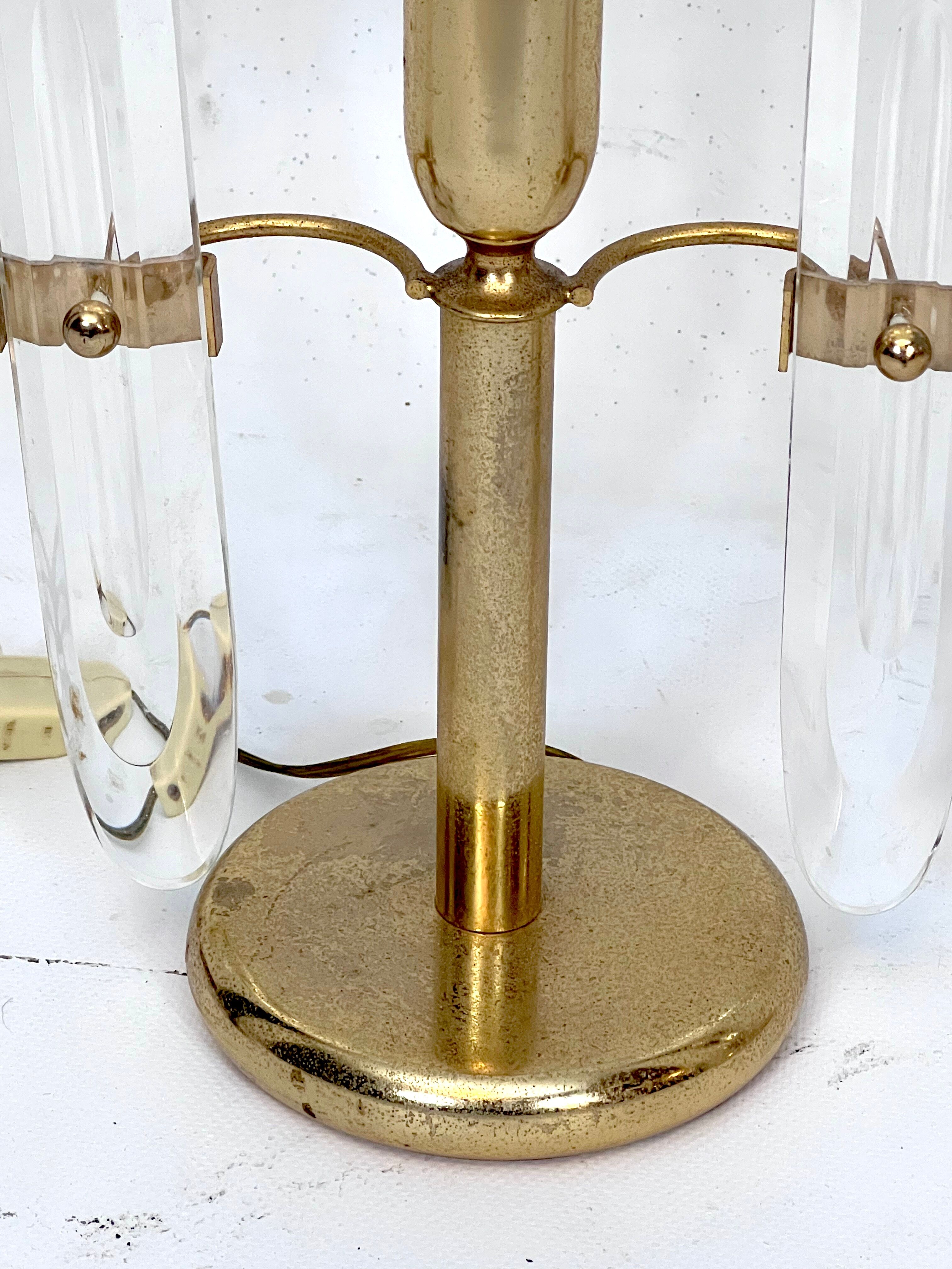 Postmodern pair of gilded metal and glass table lamps by Stilkronen. Italy 70s