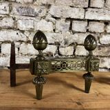 Pair of bronze andirons stamped bouhon frères in louis xvi style