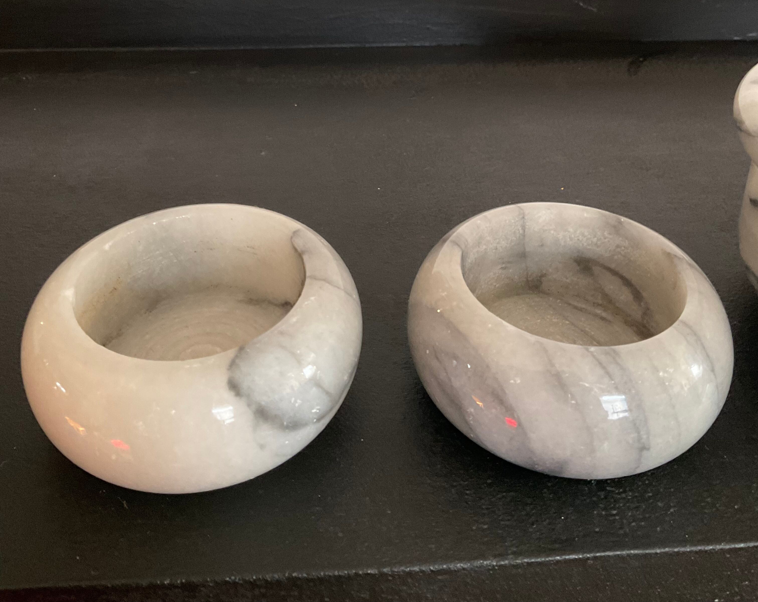 Trio of vintage candle holders in white marble