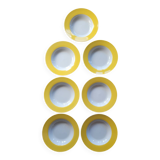 7 yellow and white soup plates