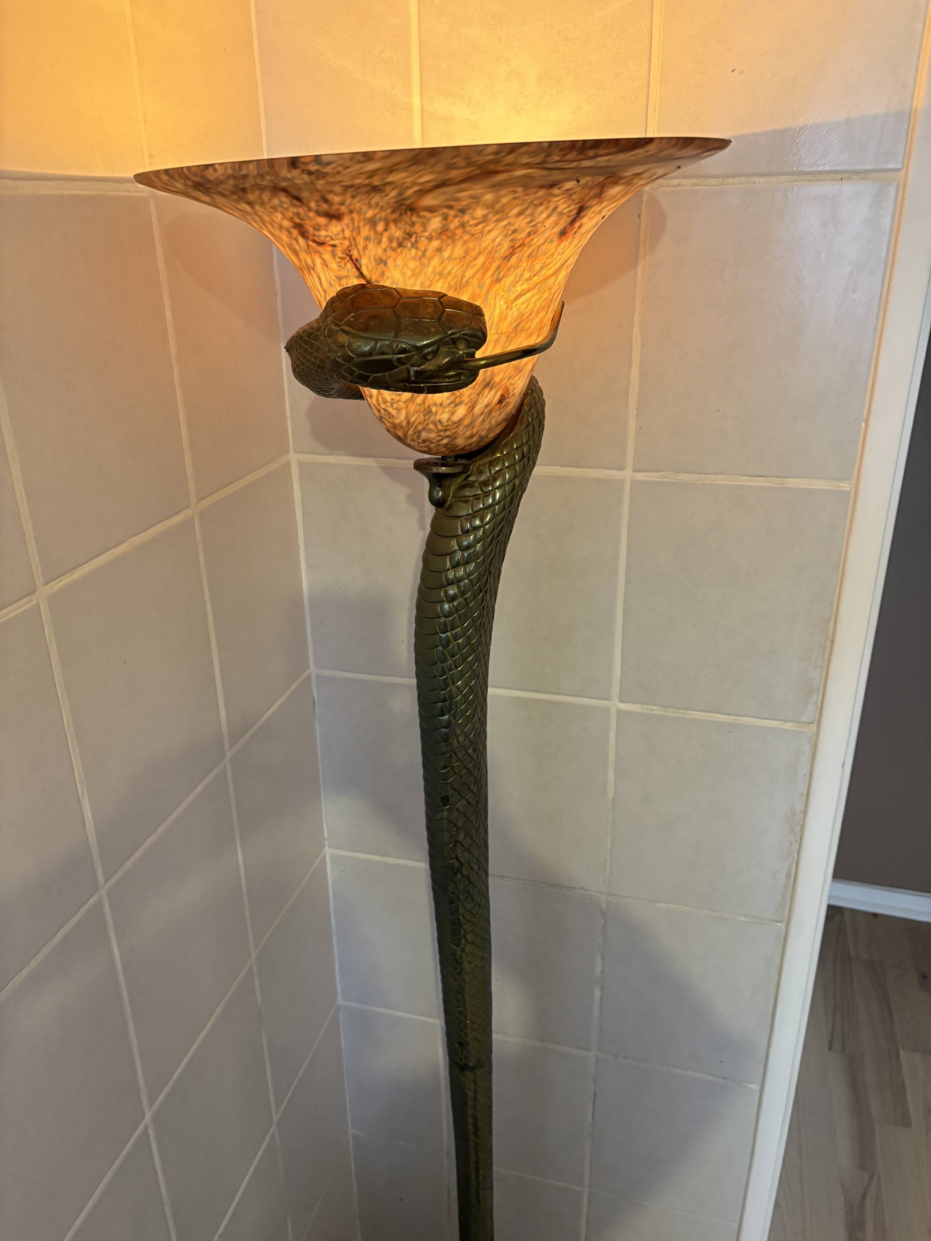 Tentacion Floor Lamp in Bronze and Opaline Edgard Brandt