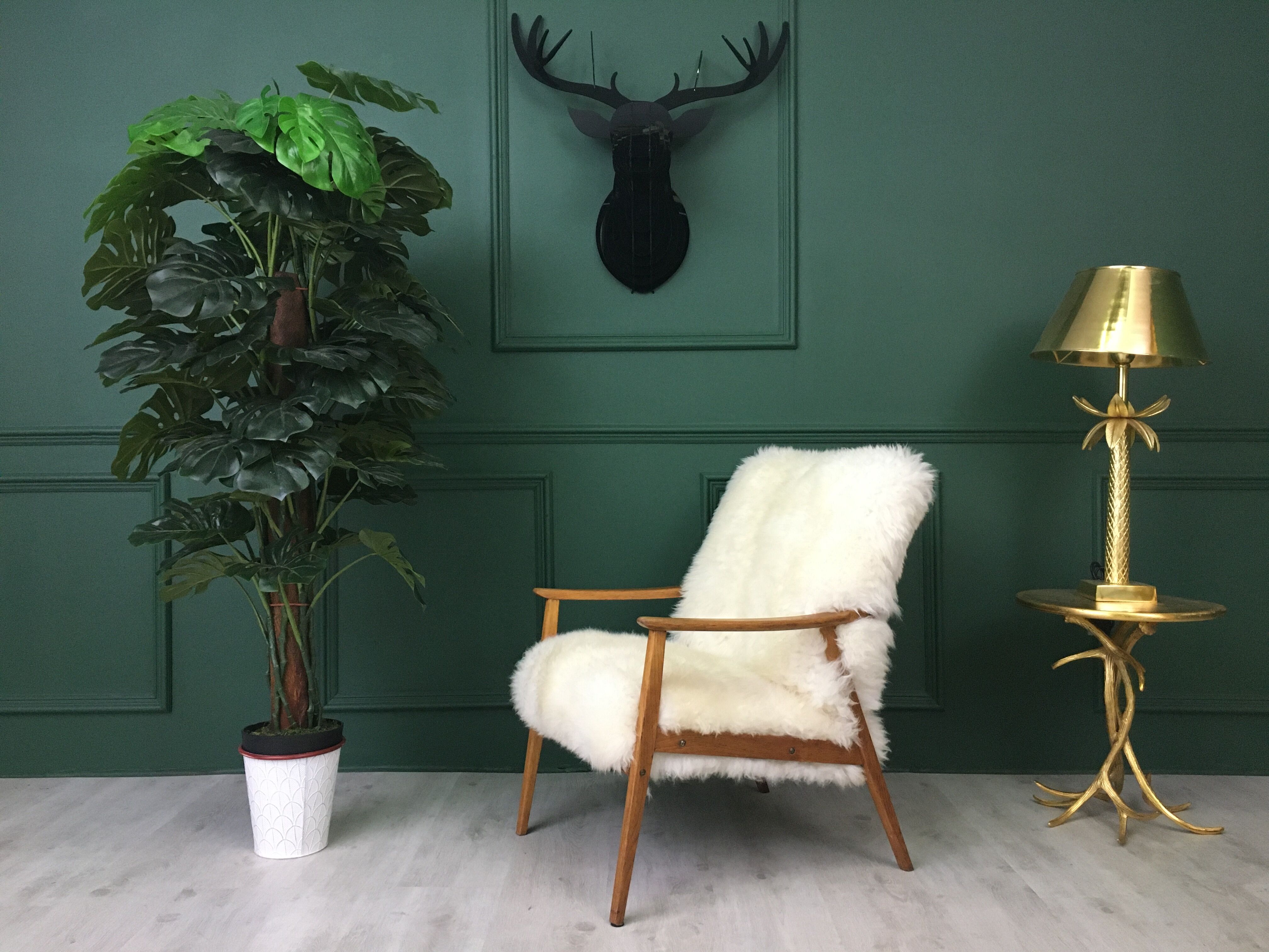 Vintage white sheepskin armchair