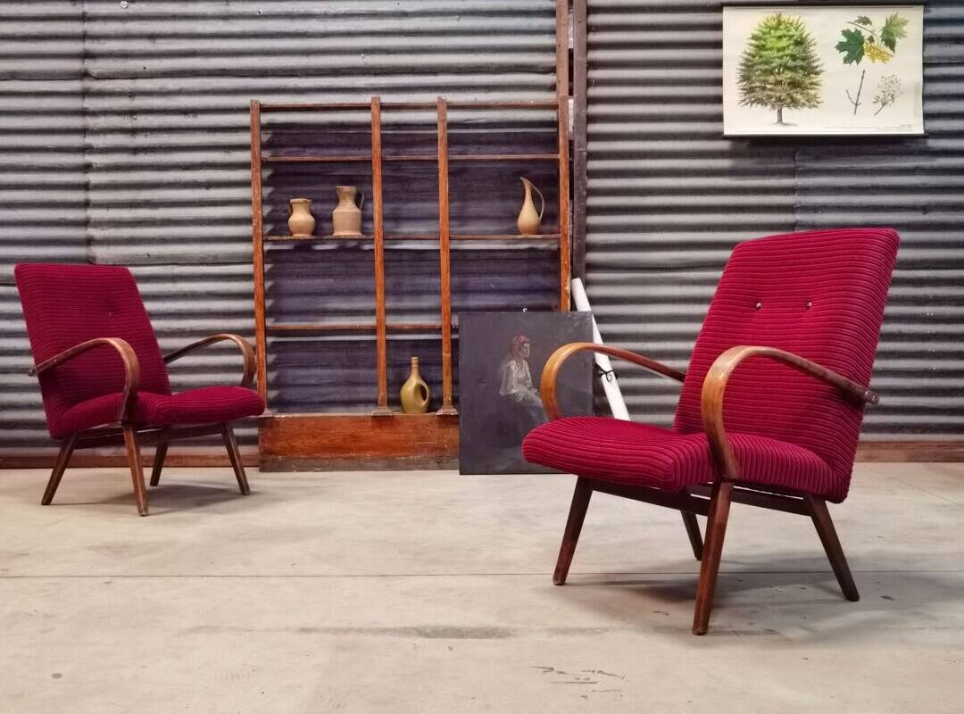 Pair of model 6951 corduroy armchairs by Jaroslav Smidek for Ton 1960