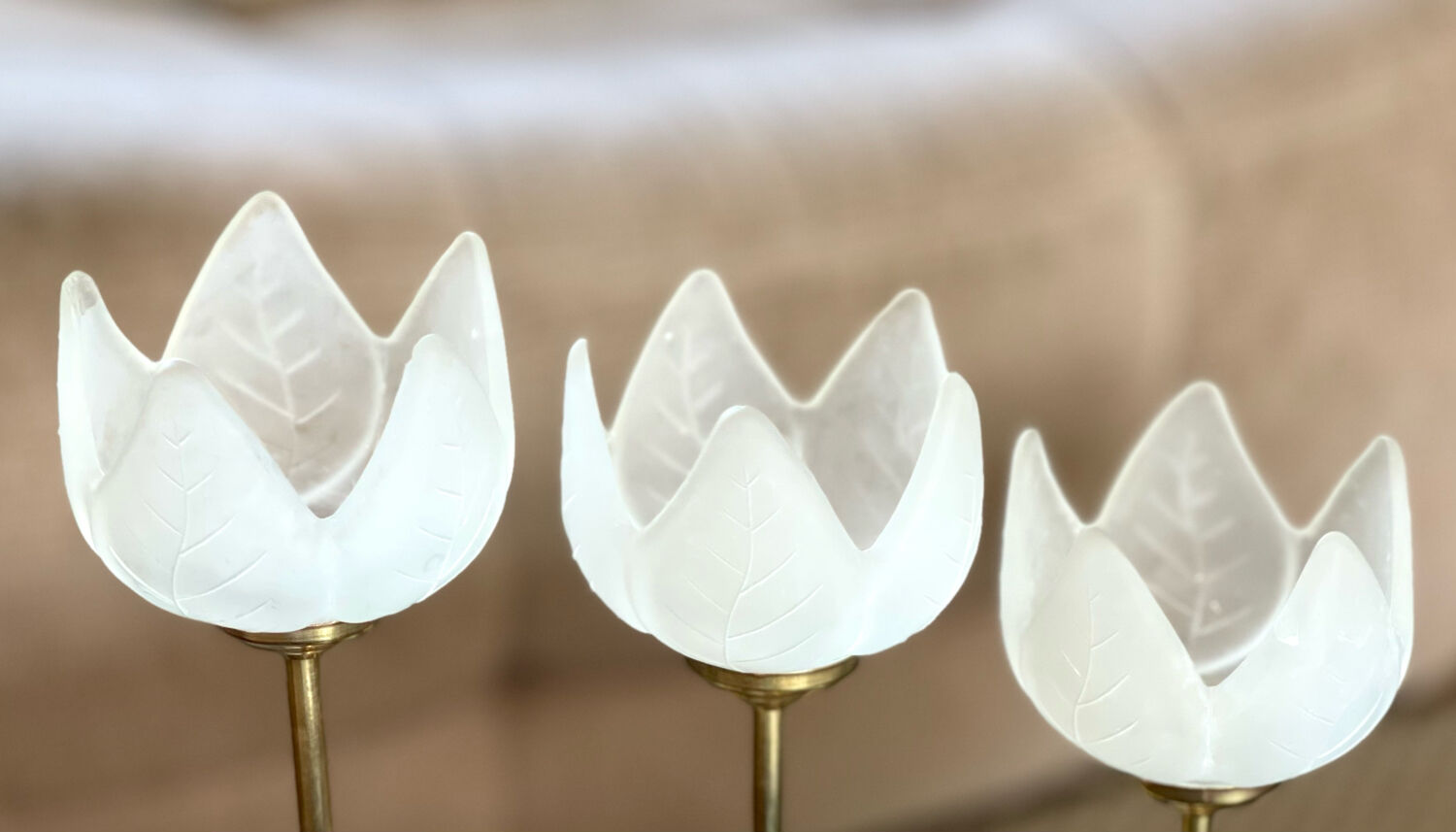 3 glass and brass candle holders