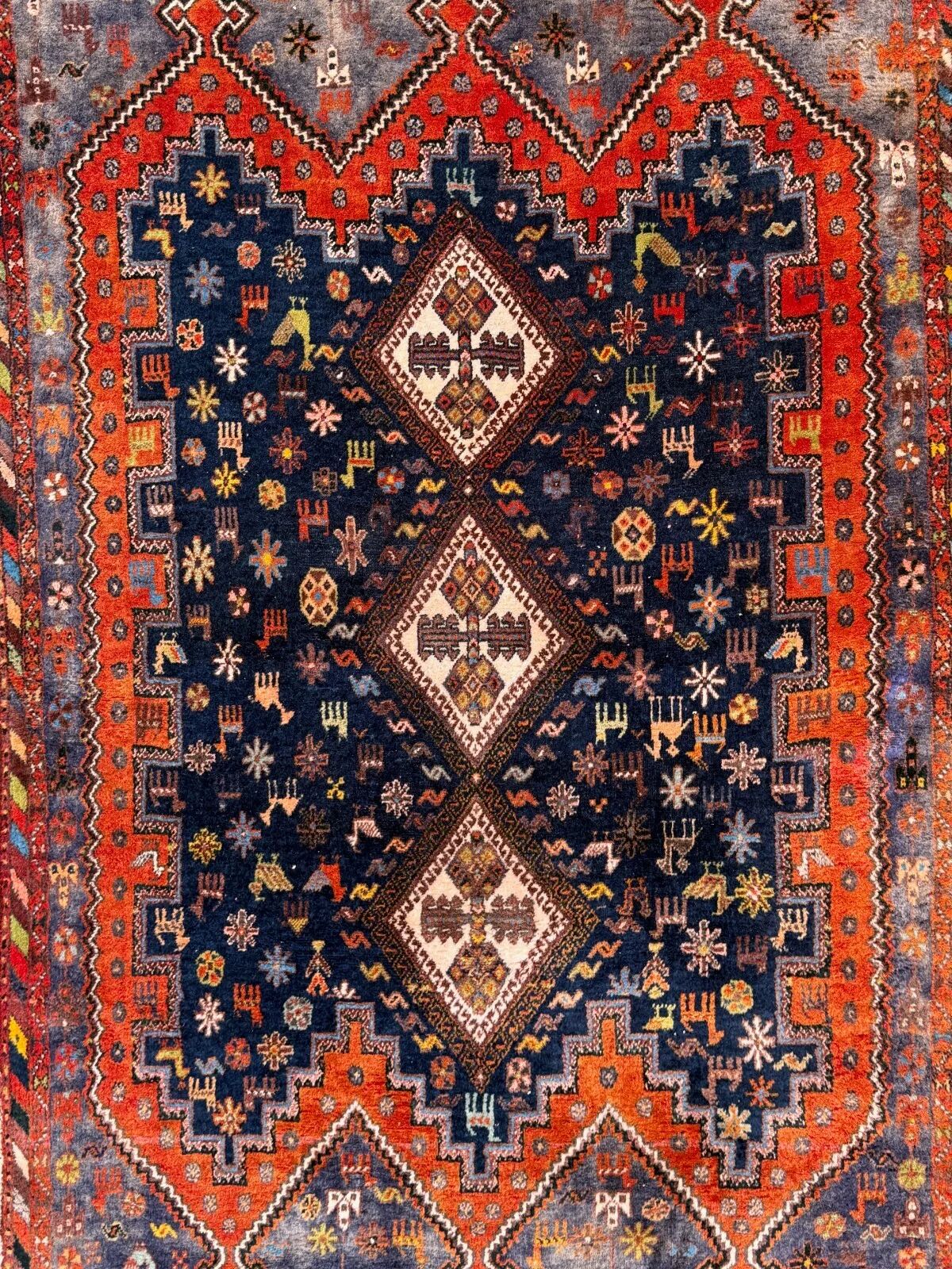 Vintage tribal rug 170x240 cm, wool oriental handmade rug large 2553