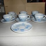 Service à café en grès bleu & blanc