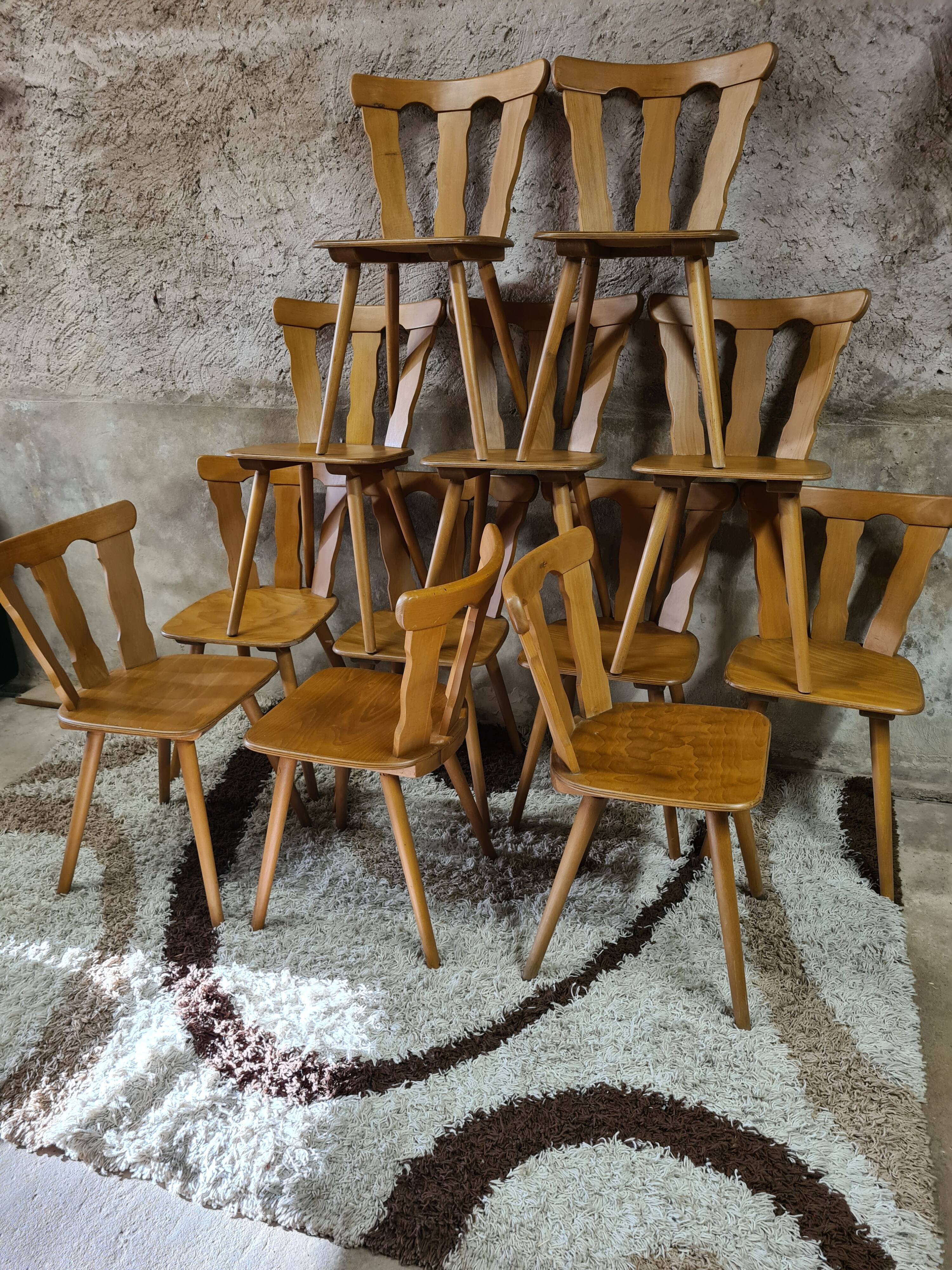 Set of 12 vintage Baumann 1970 bistro chairs