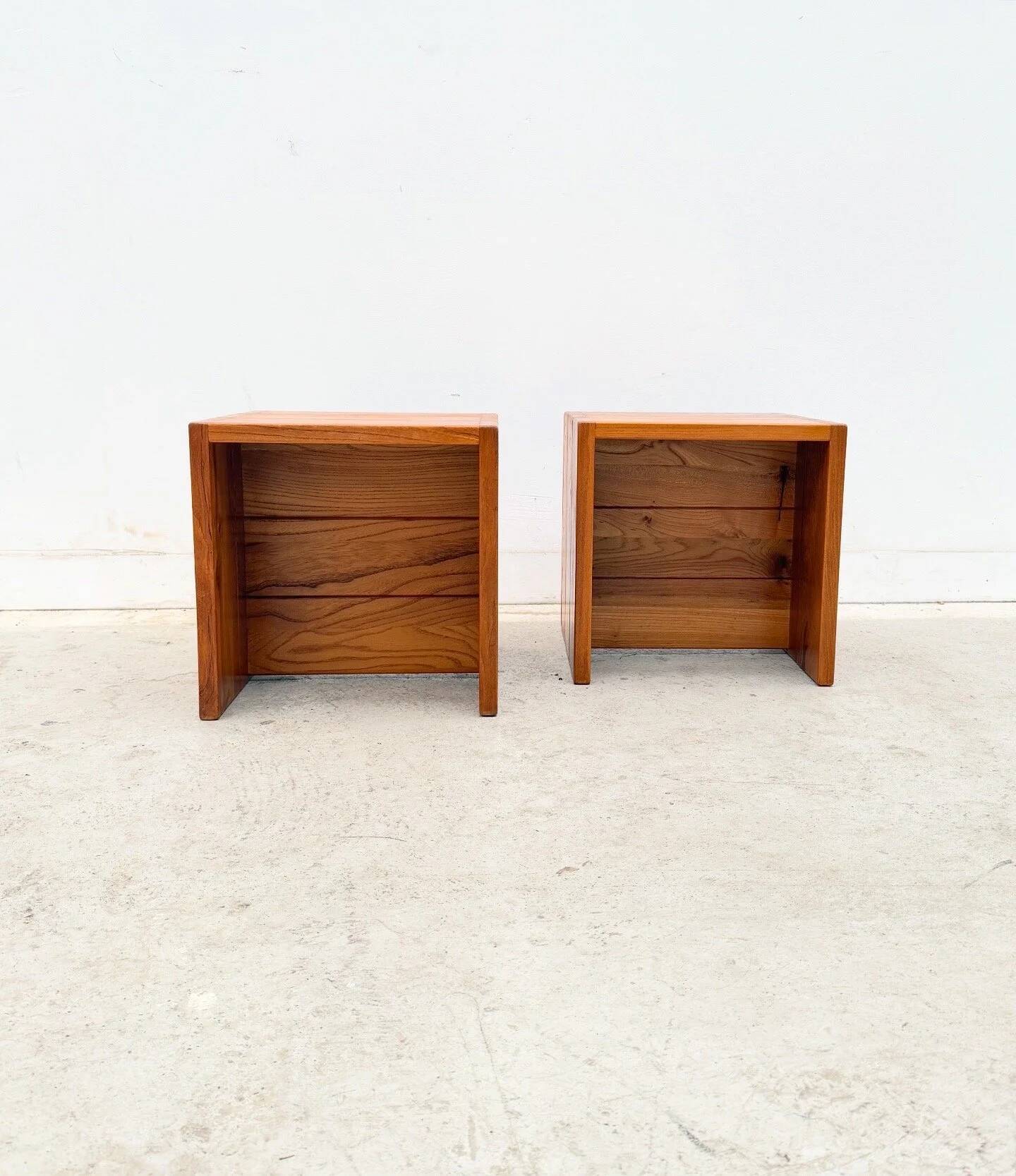 Pair of Maison Regain bedside tables in solid elm, France 1970